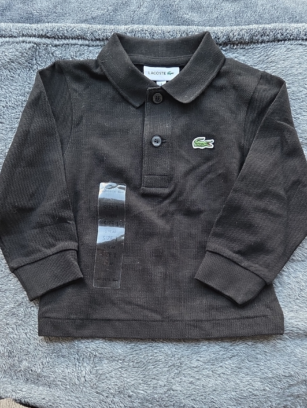 NEW Lacoste Kids Black Long Sleeve Polo. Size 1.